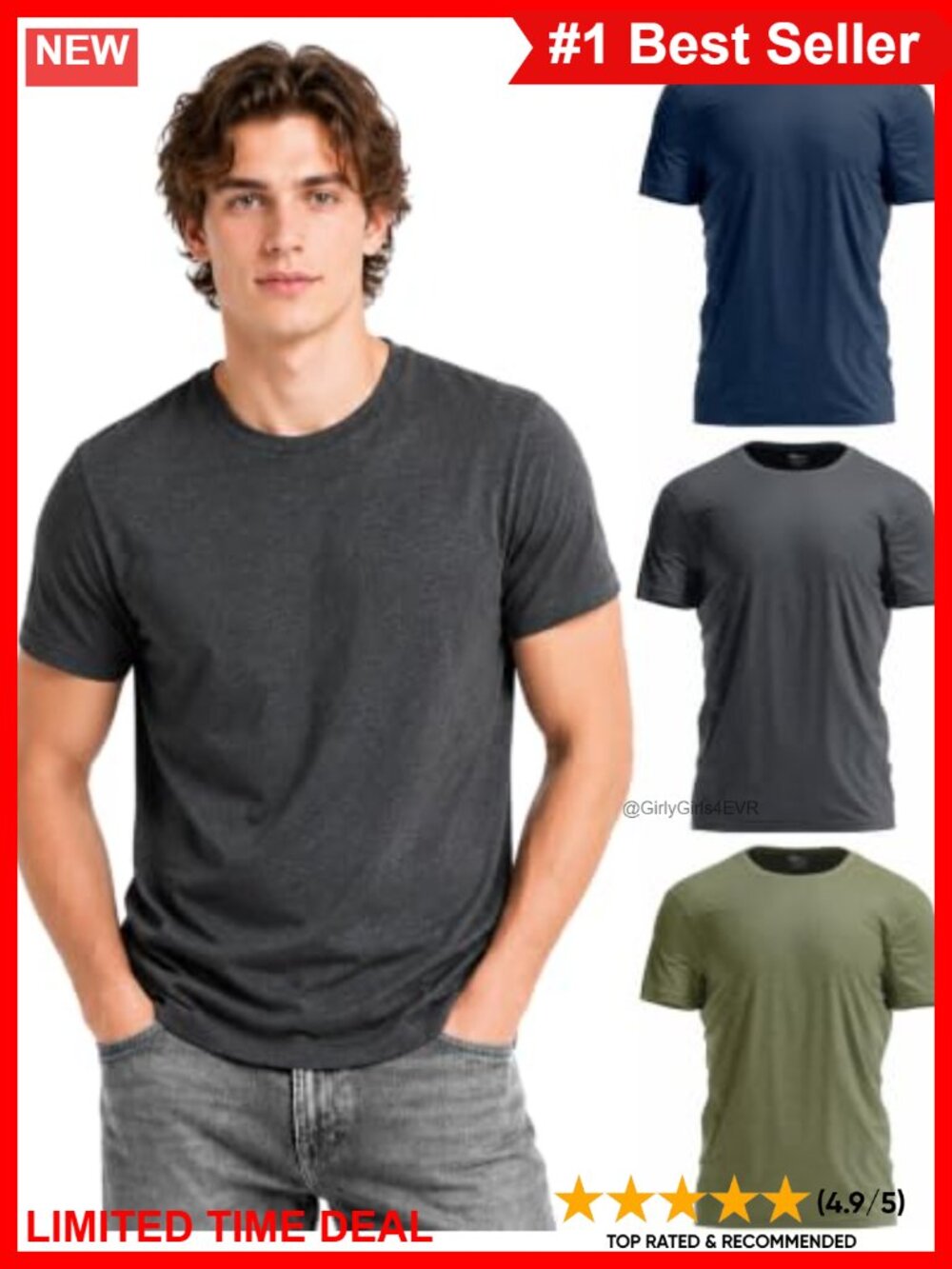 CVC Cotton Blend Fitted Crew Neck Short Sleeve Multipack Basic Tees